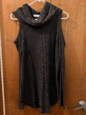 Size XL - Lola & Grace - Gray Long Sleeve Cold-Shoulder Cowl Neck Sweater